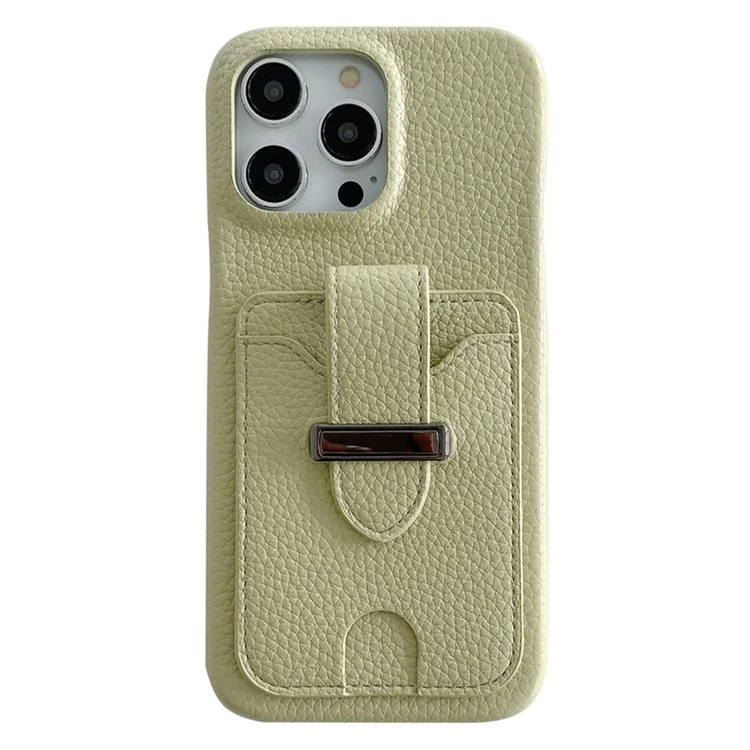 Funda para iPhone 14 Pro con ranuras para tarjetas, textura de piel de litchi + cubierta de teléfono de PET - Verde