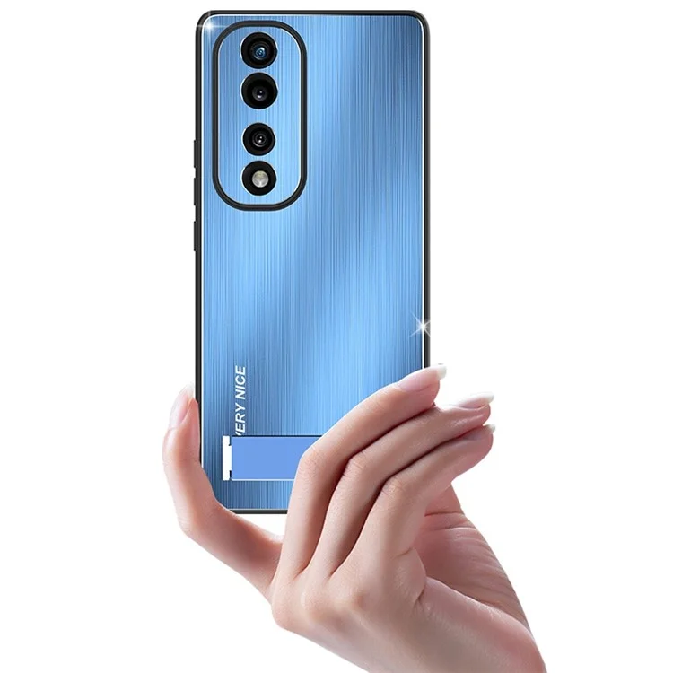 Para Honor 70 Pro 5G TPU Bumper Bumper Aluminit Loy Back Phone Caixa Anti-drop Kickstand Cover - Azul