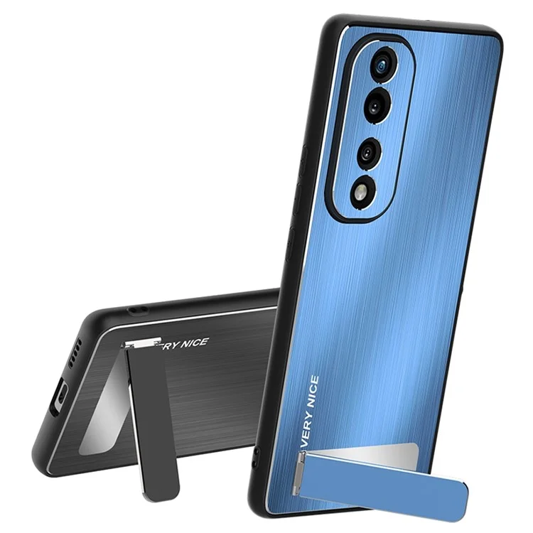 Para Honor 70 Pro 5G TPU Bumper Bumper Aluminit Loy Back Phone Caixa Anti-drop Kickstand Cover - Azul