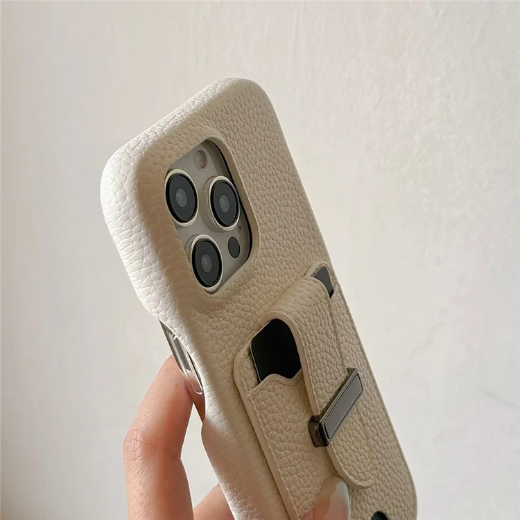 Funda para iPhone 16 Pro con ranuras para tarjetas, textura de litchi, cuero + cubierta de teléfono PET - Blanco