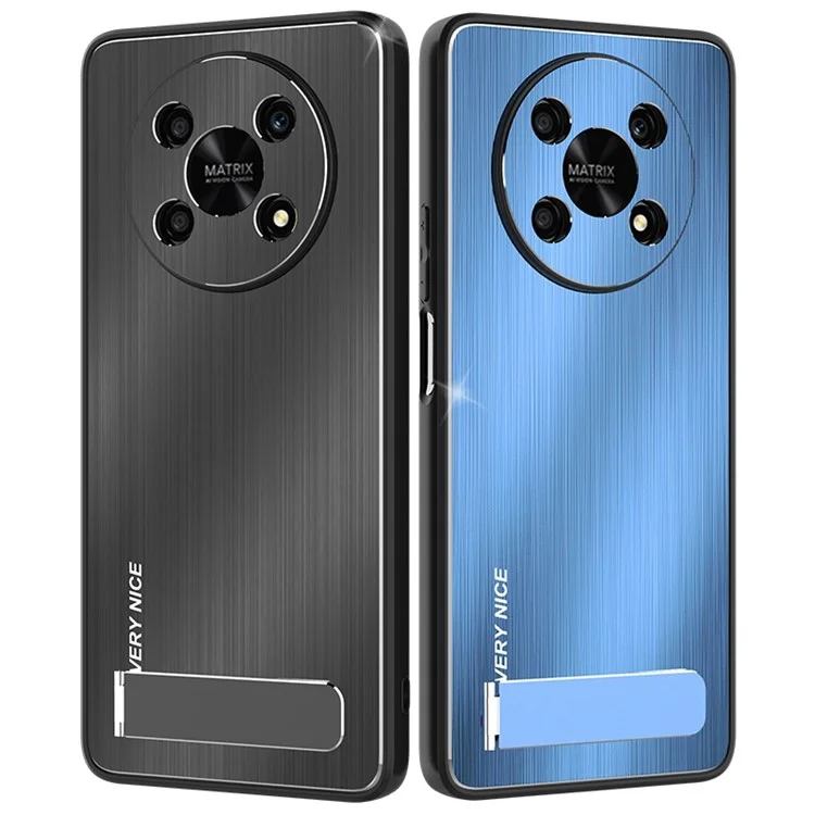Kickstand Brushed Phone Cover for Honor X30 5G, TPU + Aluminium Alloy Well-protected Case - Blue