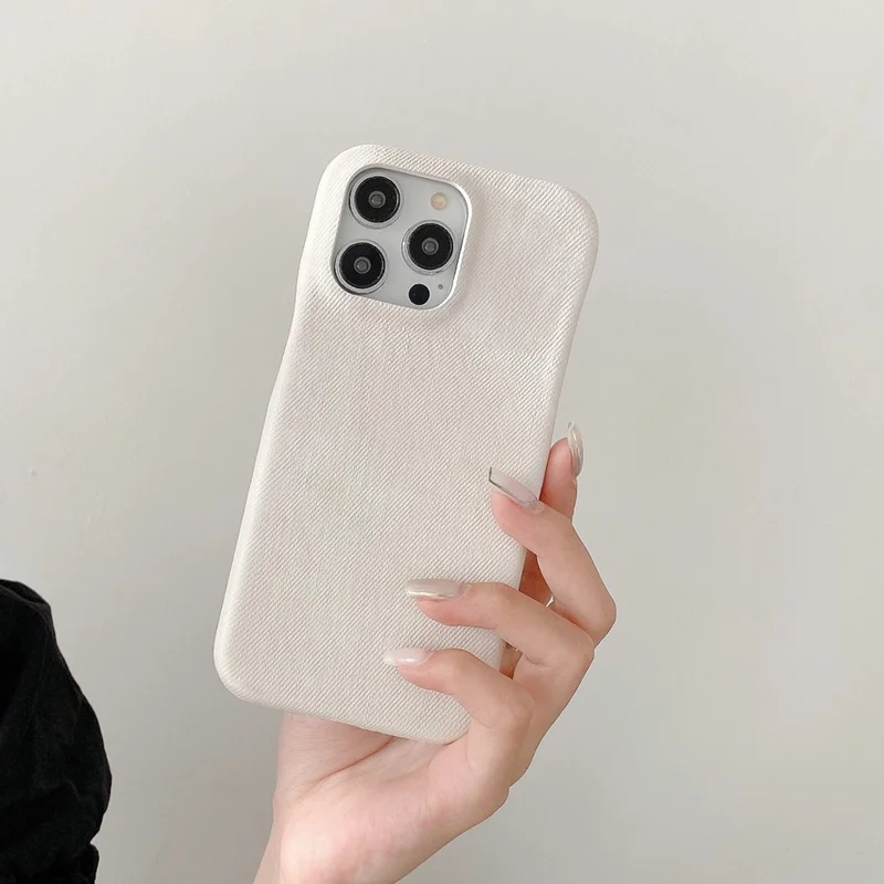For iPhone 15 Pro Case Jeans Cloth Texture PU Leather + PET Back Cover - White