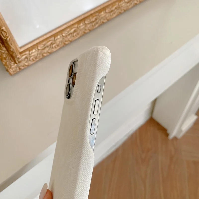 For iPhone 15 Pro Case Jeans Cloth Texture PU Leather + PET Back Cover - White