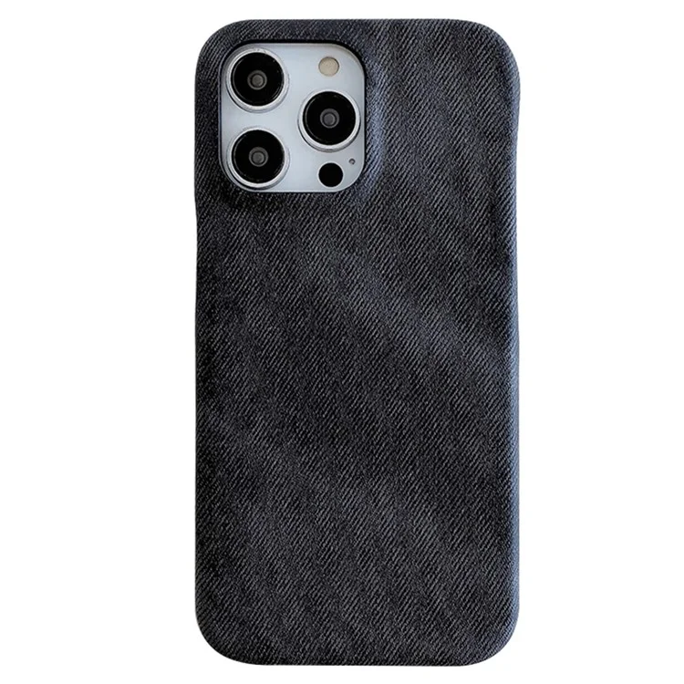 Custodia per iPhone 14 Pro Max in tela jeans con texture in pelle PU + copertura posteriore in PET - Nero