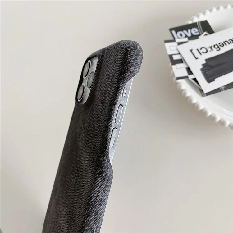 Custodia per iPhone 14 Pro Max in tela jeans con texture in pelle PU + copertura posteriore in PET - Nero