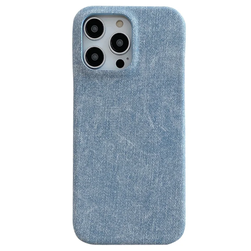 For iPhone 14 Pro Max Case Jeans Cloth Texture PU Leather + PET Back Cover - Baby Blue
