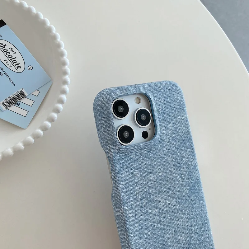 For iPhone 14 Pro Max Case Jeans Cloth Texture PU Leather + PET Back Cover - Baby Blue