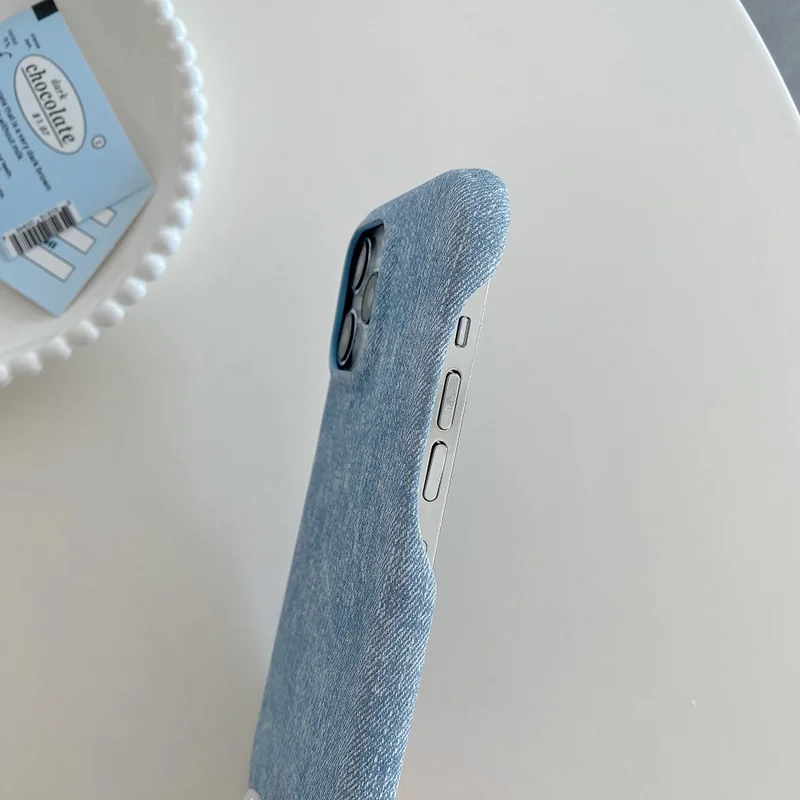 For iPhone 14 Pro Max Case Jeans Cloth Texture PU Leather + PET Back Cover - Baby Blue