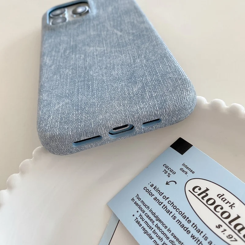 For iPhone 14 Pro Max Case Jeans Cloth Texture PU Leather + PET Back Cover - Baby Blue