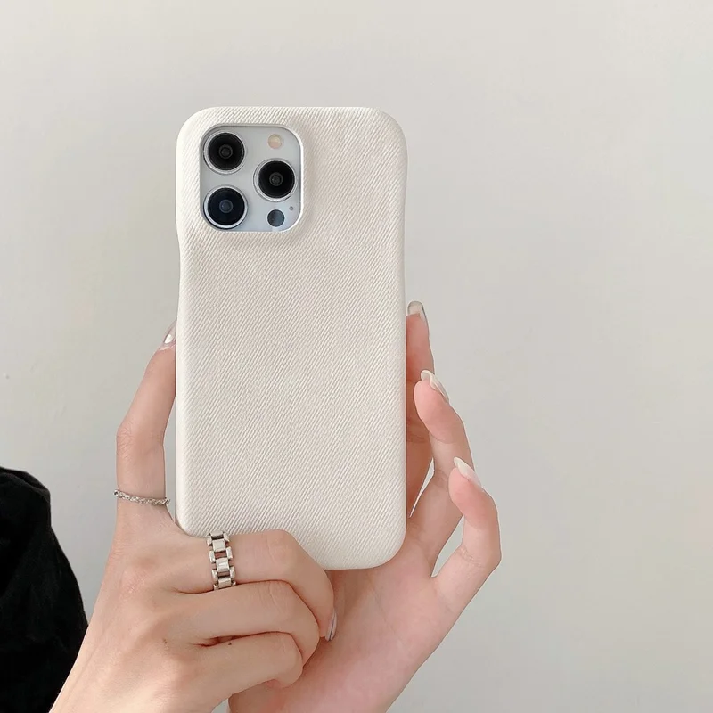 For iPhone 14 Pro Case Jeans Cloth Texture PU Leather + PET Back Cover - White