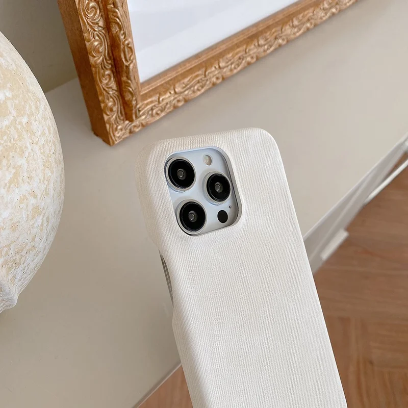 For iPhone 14 Pro Case Jeans Cloth Texture PU Leather + PET Back Cover - White