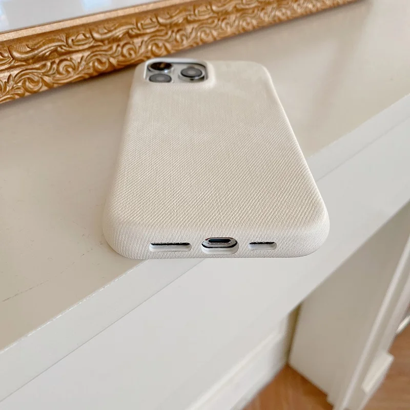 For iPhone 14 Pro Case Jeans Cloth Texture PU Leather + PET Back Cover - White