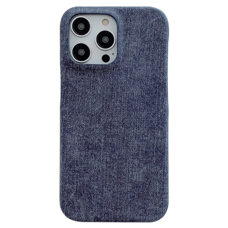 For iPhone 14 Pro Case Jeans Cloth Texture PU Leather + PET Back Cover - Dark Blue