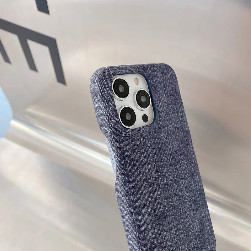For iPhone 14 Pro Case Jeans Cloth Texture PU Leather + PET Back Cover - Dark Blue