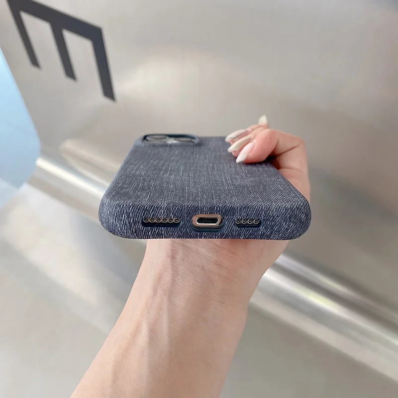 For iPhone 14 Pro Case Jeans Cloth Texture PU Leather + PET Back Cover - Dark Blue