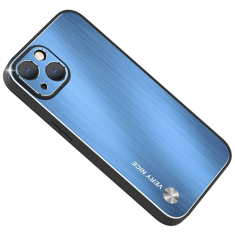 For iPhone 14 Cell Phone Case Anti-scratch TPU Brushed Aluminium Alloy Phone Back Shell Cover - Blue