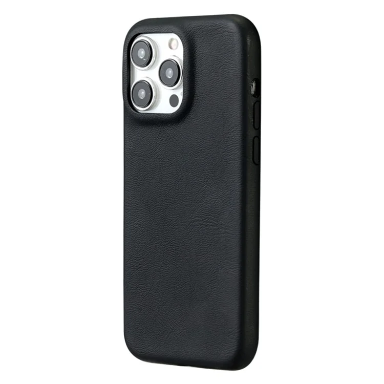 Funda para iPhone 14 Pro Max con textura de piel de cordero y cubierta de teléfono de piel de poliuretano (PU) + PET - Negro