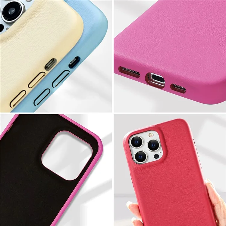 Funda para iPhone 14 Pro Max con textura de piel de cordero y cubierta de teléfono de piel de poliuretano (PU) + PET - Negro
