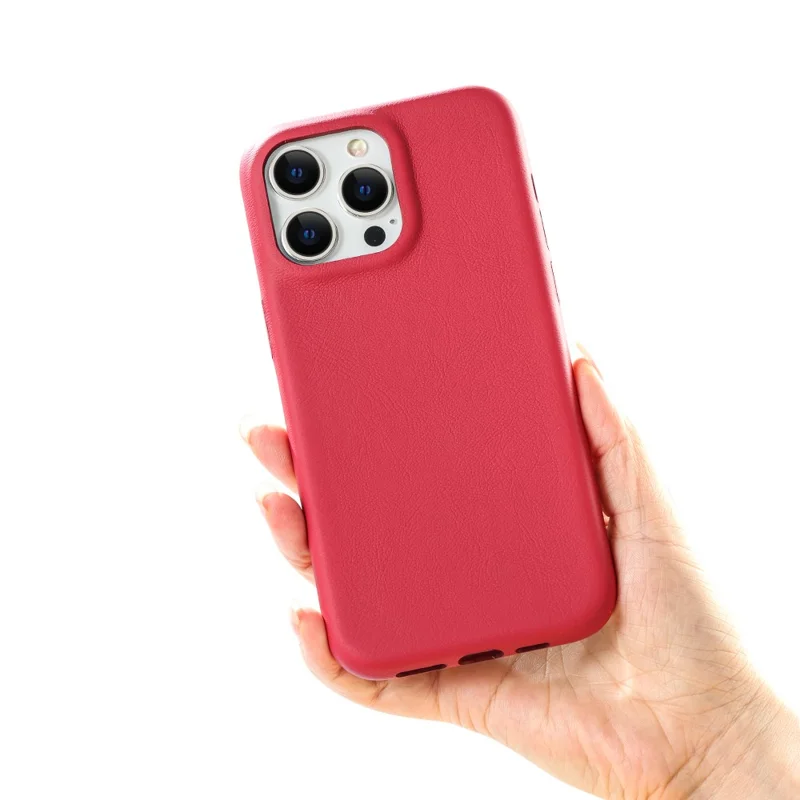 For iPhone 14 Pro Max Case Skin-Touch Lambskin Texture PU Leather + PET Phone Cover - Red