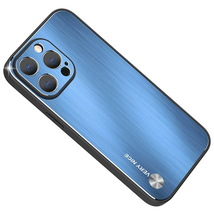 Pour L'iphone 14 Pro Portable Portable Shell Back Brossed Brossed Aluminium Alloy + Tpu Thophop Tephed Case - Bleu