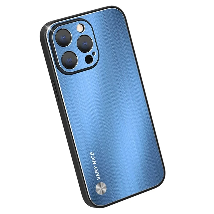 Pour L'iphone 14 Pro Portable Portable Shell Back Brossed Brossed Aluminium Alloy + Tpu Thophop Tephed Case - Bleu