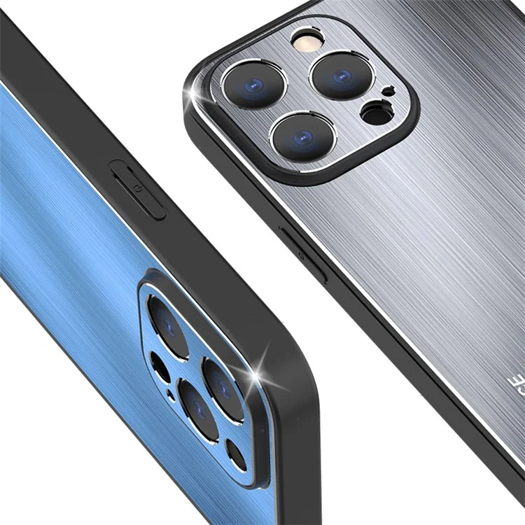 Pour L'iphone 14 Pro Portable Portable Shell Back Brossed Brossed Aluminium Alloy + Tpu Thophop Tephed Case - Bleu