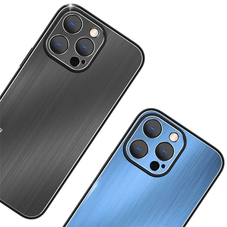 Pour L'iphone 14 Pro Portable Portable Shell Back Brossed Brossed Aluminium Alloy + Tpu Thophop Tephed Case - Bleu