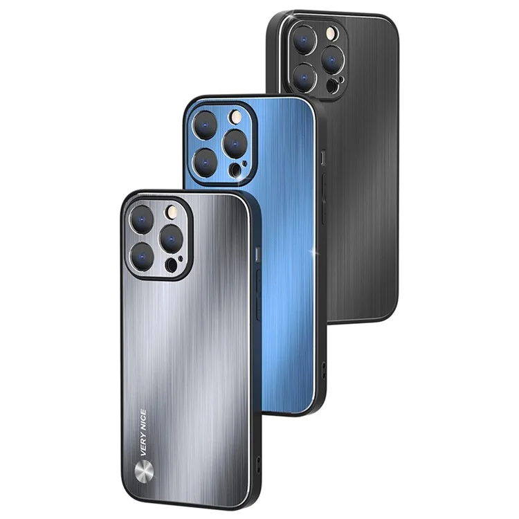 Pour L'iphone 14 Pro Portable Portable Shell Back Brossed Brossed Aluminium Alloy + Tpu Thophop Tephed Case - Bleu