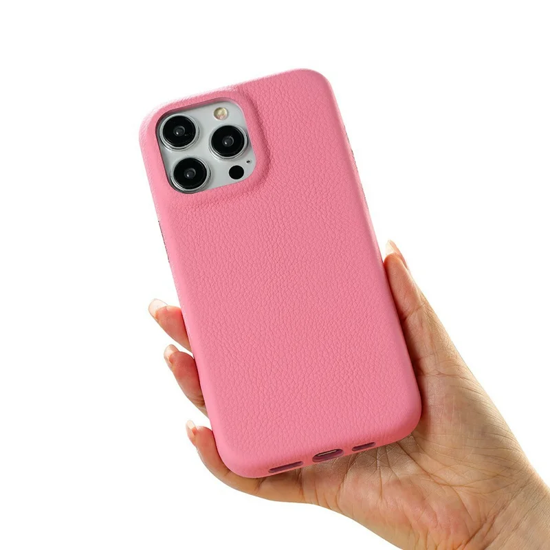 For iPhone 14 Pro Max Phone Case Skin Touch Litchi Texture Leather Coated PET Mobile Cover - Deep Pink