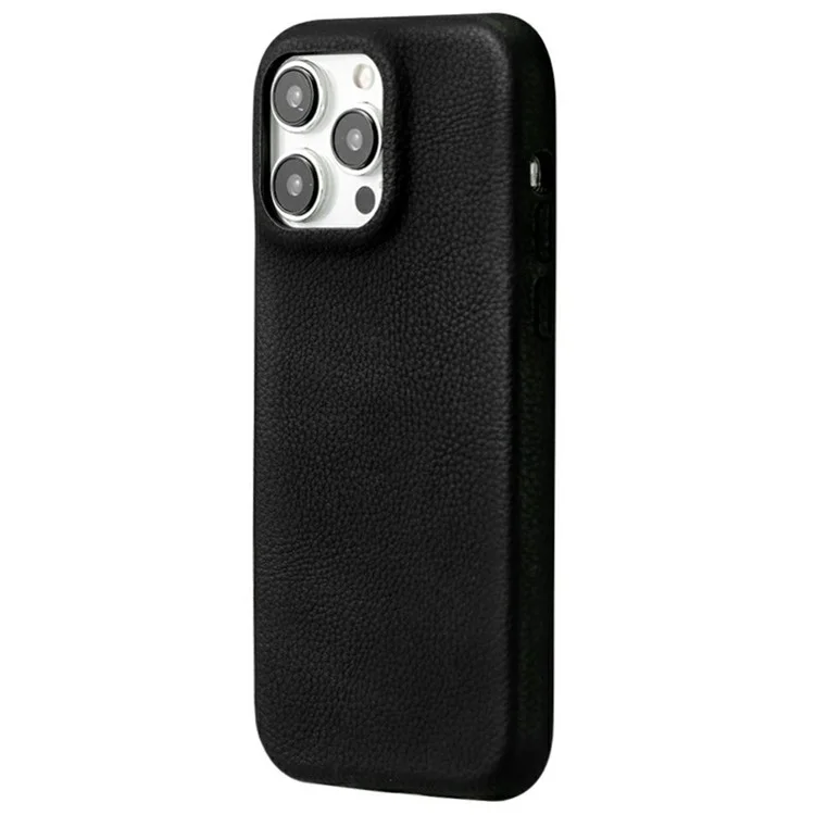 Funda de teléfono para iPhone 14 Pro con textura de piel de litchi recubierta de PET - Negro