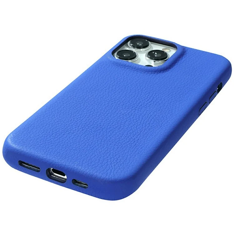 Funda de teléfono para iPhone 14 Pro con textura de piel de litchi recubierta de PET - Negro