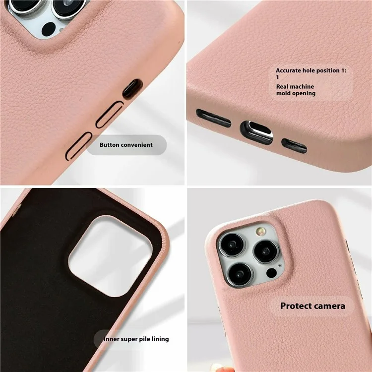 Funda de teléfono para iPhone 14 Pro con textura de piel de litchi recubierta de PET - Negro