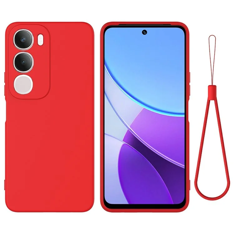 Для vivo Y19s 4G Чехол из жидкого силикона Чехол для телефона с ремешком на руку - Красный