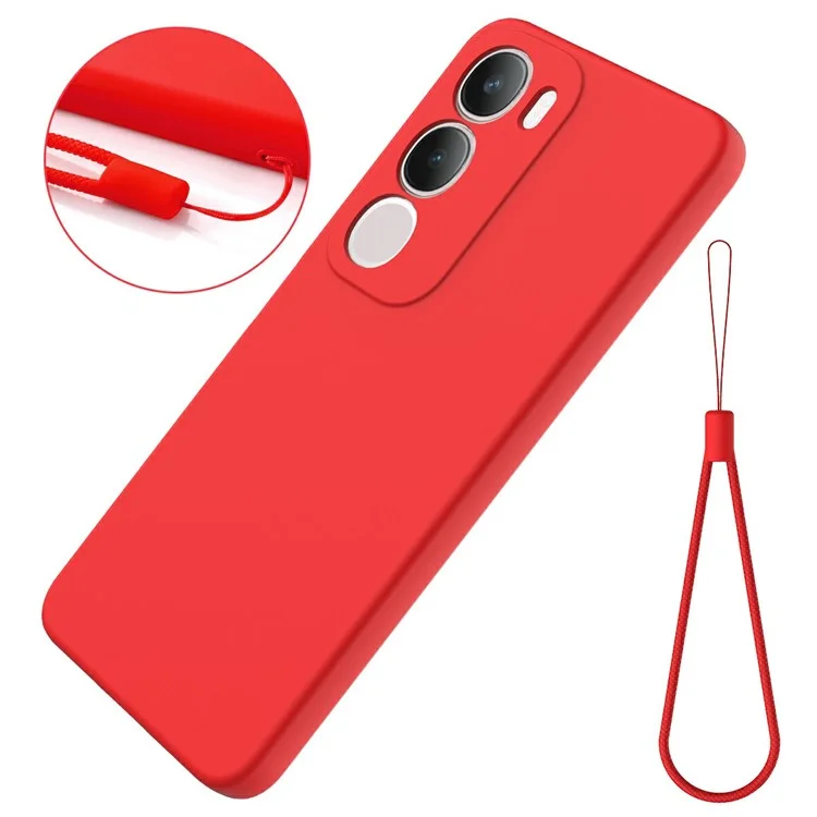 Для vivo Y19s 4G Чехол из жидкого силикона Чехол для телефона с ремешком на руку - Красный