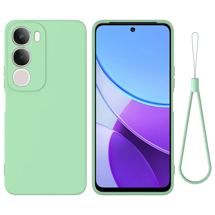 Für vivo Y19s 4G Hülle Flüssiger Silikon-Handyhülle mit Handschlaufe - Grün