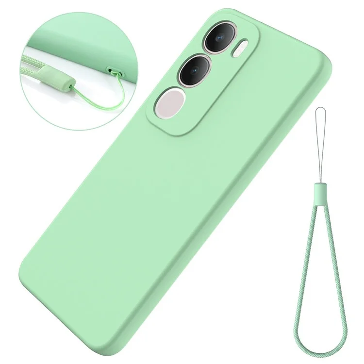 Für vivo Y19s 4G Hülle Flüssiger Silikon-Handyhülle mit Handschlaufe - Grün
