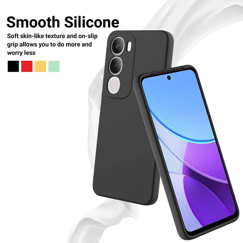 For vivo Y19s 4G Case Liquid Silicone Phone Back Cover with Hand Strap - Black