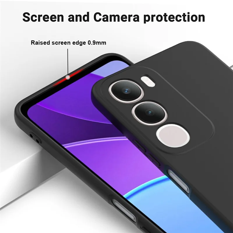 For vivo Y19s 4G Case Liquid Silicone Phone Back Cover with Hand Strap - Black