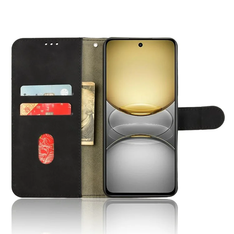Для Realme C75 кожаный чехол с тактильными ощущениями, противоударный, с бумажником, откидывающийся чехол для телефона - черный