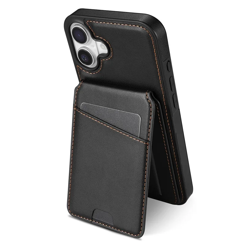 Custodia per iPhone 16 Plus compatibile con MagSafe, porta-carte staccabile, supporto e cover posteriore in pelle - Nero