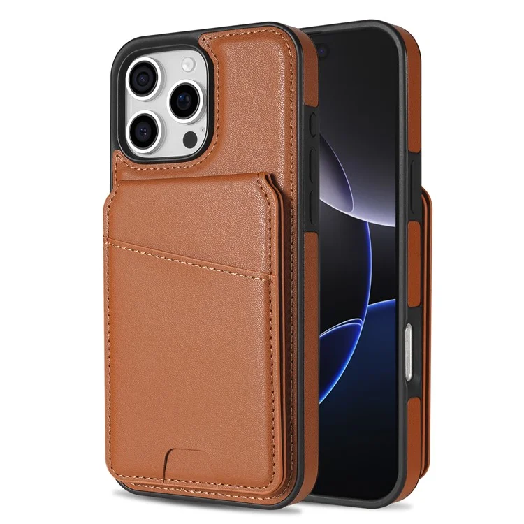 Funda para iPhone 16 Pro compatible con MagSafe, con soporte para tarjetas desmontable y soporte - Marrón