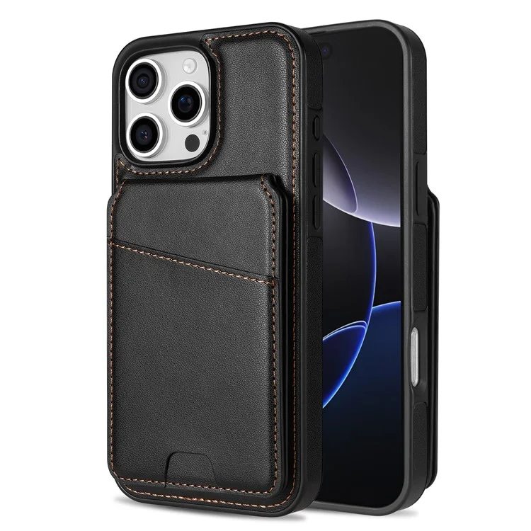 Für iPhone 16 Pro Max Hülle kompatibel mit MagSafe, abnehmbarem Kartenfach, Ständer, Leder-Handy-Rückseite - Schwarz