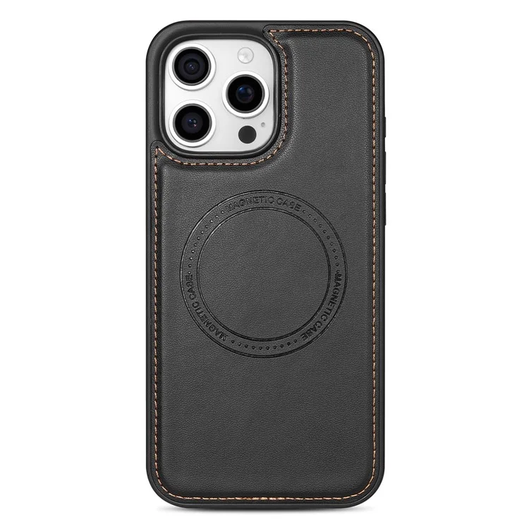 Für iPhone 16 Pro Max Hülle kompatibel mit MagSafe, abnehmbarem Kartenfach, Ständer, Leder-Handy-Rückseite - Schwarz