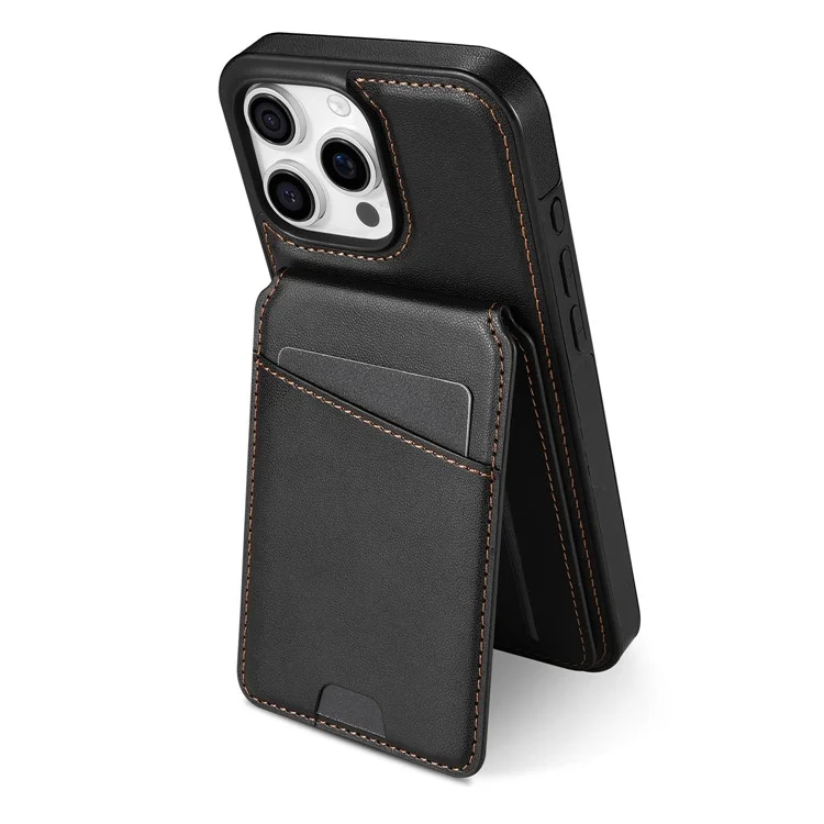 Für iPhone 16 Pro Max Hülle kompatibel mit MagSafe, abnehmbarem Kartenfach, Ständer, Leder-Handy-Rückseite - Schwarz