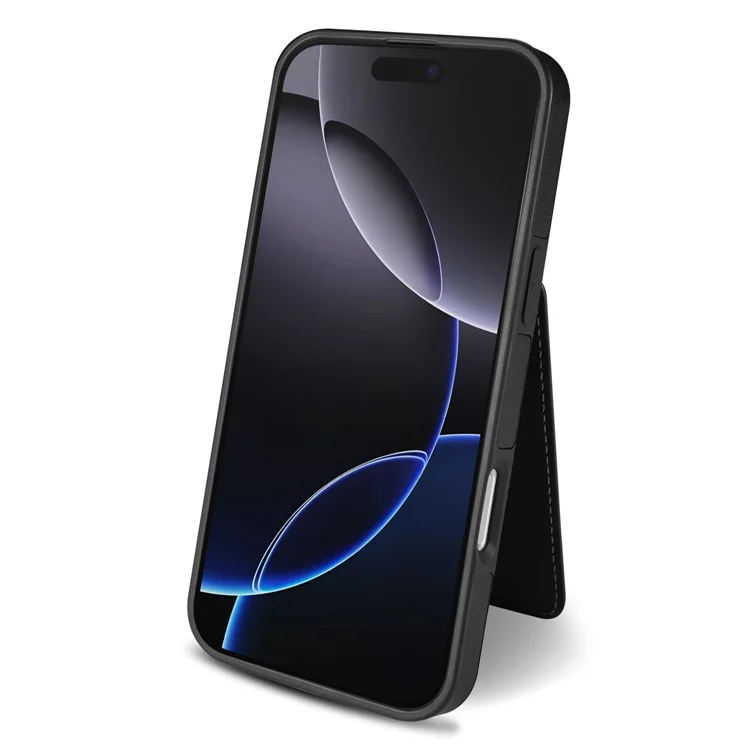 Für iPhone 16 Pro Max Hülle kompatibel mit MagSafe, abnehmbarem Kartenfach, Ständer, Leder-Handy-Rückseite - Schwarz