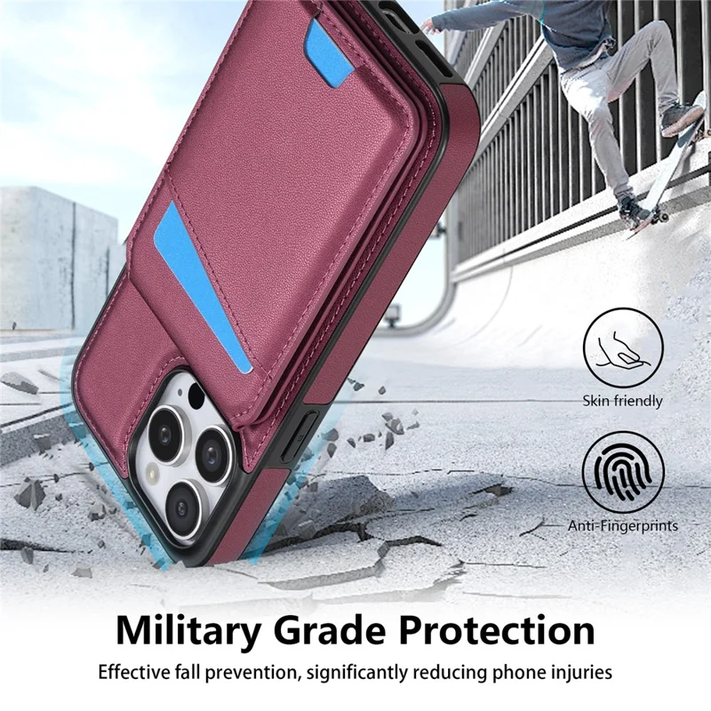 For iPhone 16 Pro Max Case Compatible with MagSafe Detachable Card Holder Kickstand Leather Phone Back Cover - Red