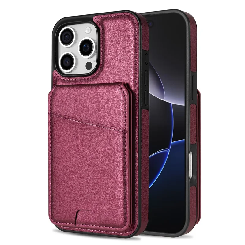For iPhone 16 Pro Max Case Compatible with MagSafe Detachable Card Holder Kickstand Leather Phone Back Cover - Red