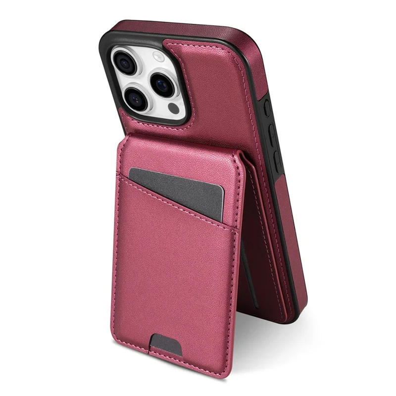 For iPhone 16 Pro Max Case Compatible with MagSafe Detachable Card Holder Kickstand Leather Phone Back Cover - Red