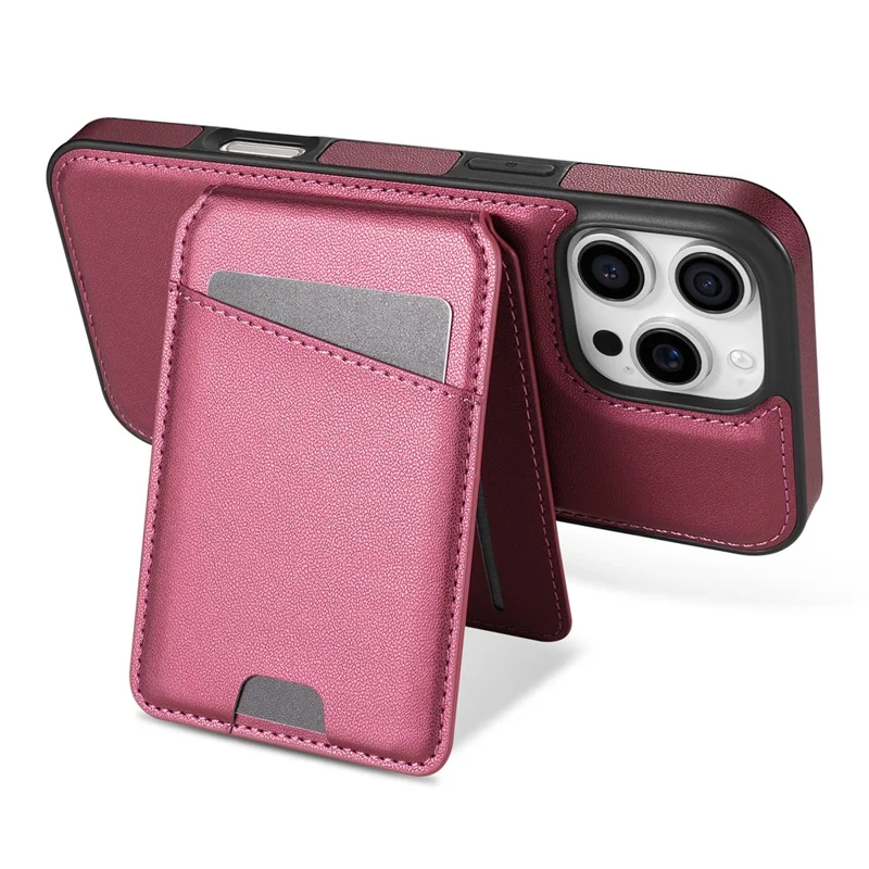 For iPhone 16 Pro Max Case Compatible with MagSafe Detachable Card Holder Kickstand Leather Phone Back Cover - Red