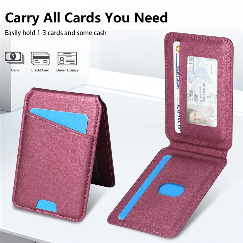 For iPhone 16 Pro Max Case Compatible with MagSafe Detachable Card Holder Kickstand Leather Phone Back Cover - Red